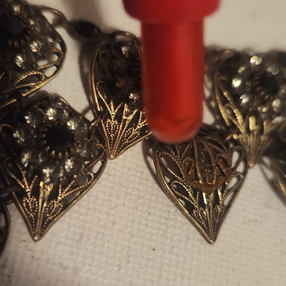 Vintage Style Antique Gold Tone Filigree Bib Necklace Black Rhinestone Statement - Picture 7 of 16